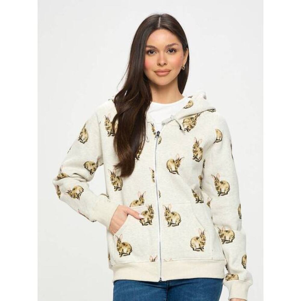 SM Wardrobe Size Small Bunny Print Zip Up Hoodie